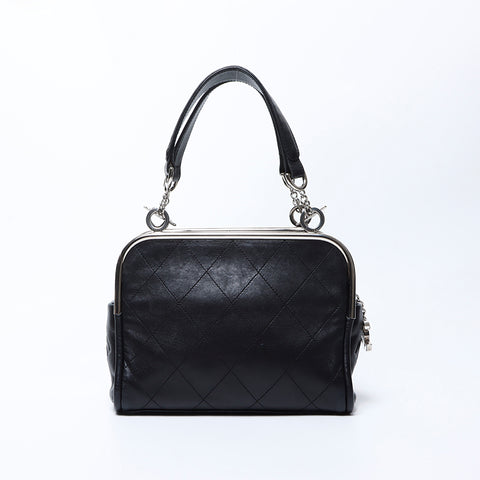 シャネル CHANEL 10番台 シルバー金具 ラムスキン ハンドバッグ ブラック WS9660