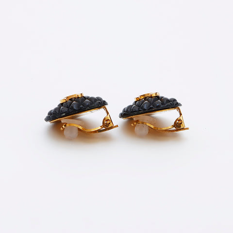CHANEL Matelasse COCO Mark Round Type 93A Earring Black gold WS9667