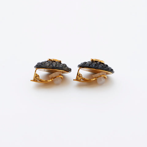 CHANEL Matelasse COCO Mark Round Type 93A Earring Black gold WS9667