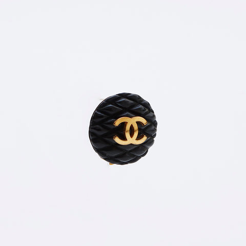 CHANEL Matelasse COCO Mark Round Type 93A Earring Black gold WS9667