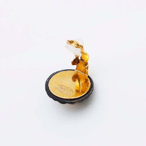 CHANEL Matelasse COCO Mark Round Type 93A Earring Black gold WS9667