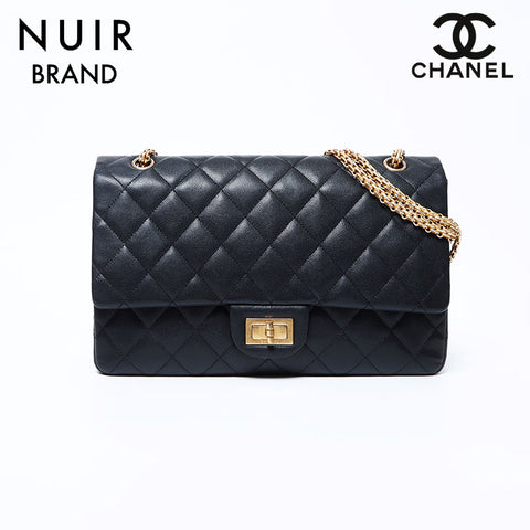 シャネル CHANEL 23番台 キャビアスキン チェーン 2.55　ダブルフラップ マトラッセ30 ショルダーバッグ ブラック WS9674