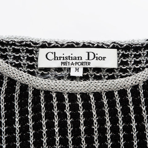 クリスチャンディオール Christian Dior Size:M リネン ラメ ニット 半袖Ｔシャツ シルバー ブラック WS9676