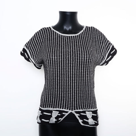 Christian Dior Size: M Linen lame knit Short sleeve T-shirt Silver black WS9676