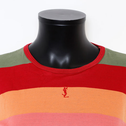 YVES SAINT LAURENT Border YSL embroidered logo Short sleeve T-shirt multicolor WS9677
