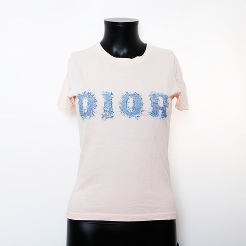 クリスチャンディオール Christian Dior Size:36 デニム ロゴプリント 半袖Ｔシャツ ピンク WS9678