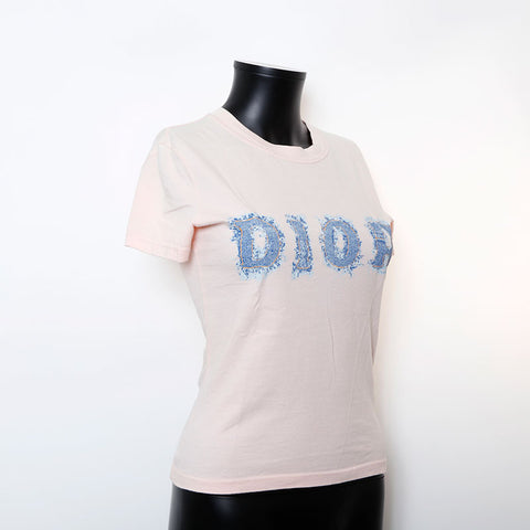 クリスチャンディオール Christian Dior Size:36 デニム ロゴプリント 半袖Ｔシャツ ピンク WS9678