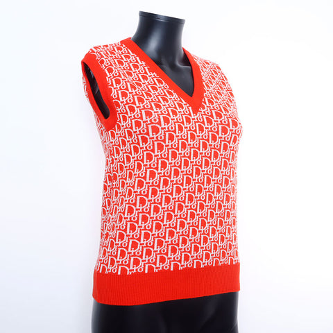 Christian Dior Größe: L Trotter-Strick-V-Ausschnitt-Weste rot WS9679