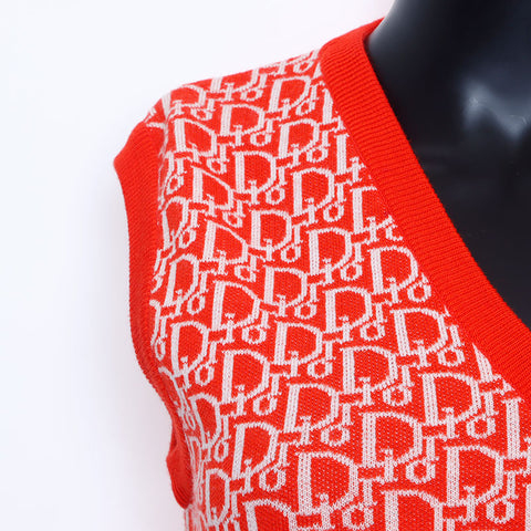 Christian Dior Größe: L Trotter-Strick-V-Ausschnitt-Weste rot WS9679