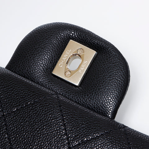 CHANEL Caviar Skin Big Mato Rasse 40 Double Chain 24c Shoulder Bag black WS9681