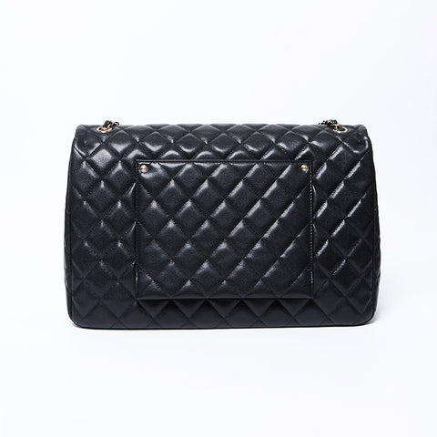 CHANEL Caviar Skin Big Mato Rasse 40 Double Chain 24c Shoulder Bag black WS9681