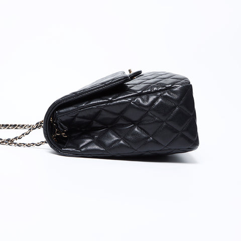 CHANEL Caviar Skin Big Mato Rasse 40 Double Chain 24c Shoulder Bag black WS9681