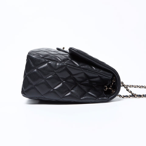 CHANEL Caviar Skin Big Mato Rasse 40 Double Chain 24c Shoulder Bag black WS9681