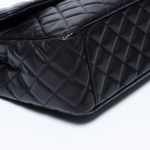 CHANEL Caviar Skin Big Mato Rasse 40 Double Chain 24c Shoulder Bag black WS9681