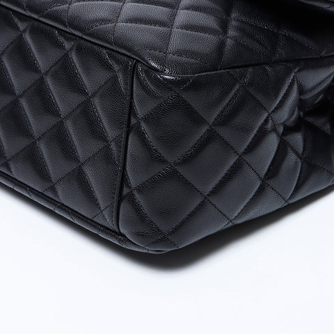 CHANEL Caviar Skin Big Mato Rasse 40 Double Chain 24c Shoulder Bag black WS9681