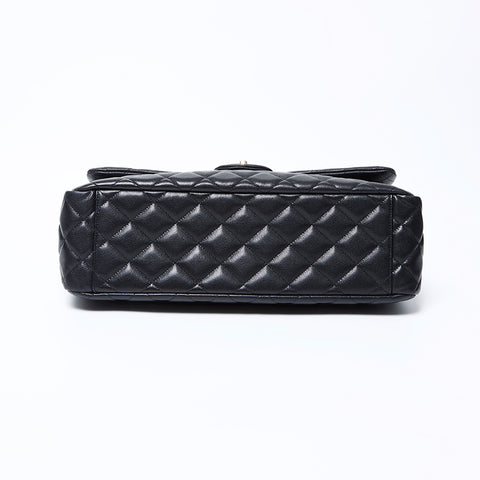 CHANEL Caviar Skin Big Mato Rasse 40 Double Chain 24c Shoulder Bag black WS9681