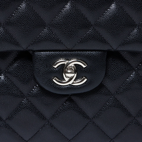 CHANEL Caviar Skin Big Mato Rasse 40 Double Chain 24c Shoulder Bag black WS9681