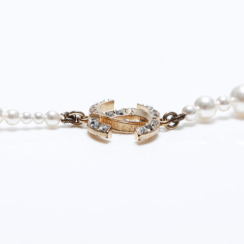 CHANEL A19V Pearl COCO Mark Necklace Gold white WS9685