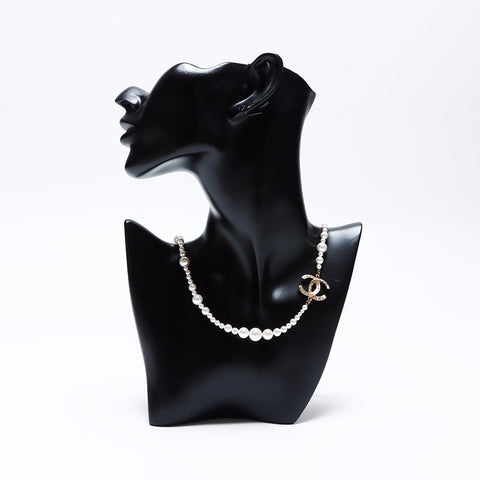 CHANEL A19V Pearl COCO Mark Necklace Gold white WS9685