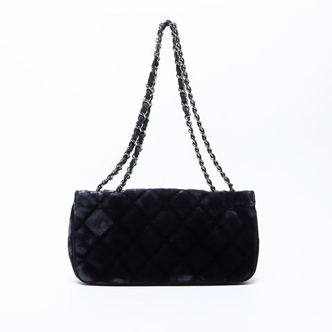 シャネル CHANEL 10番台 ベロアベルベット マトラッセ ショルダーバッグ ブラック WS9693