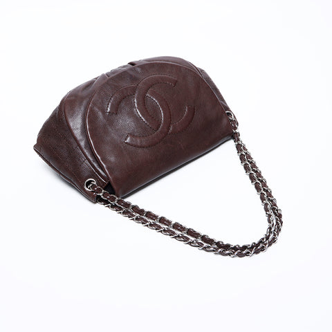 シャネル CHANEL 12番台 キャビア チェーン ハーフムーン デカココマーク ショルダーバッグ ブラウン WS9696