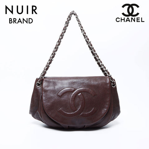 シャネル CHANEL 12番台 キャビア チェーン ハーフムーン デカココマーク ショルダーバッグ ブラウン WS9696