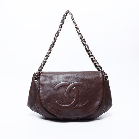 シャネル CHANEL 12番台 キャビア チェーン ハーフムーン デカココマーク ショルダーバッグ ブラウン WS9696