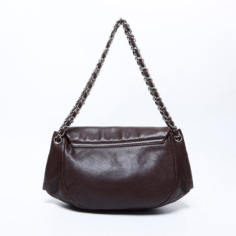 シャネル CHANEL 12番台 キャビア チェーン ハーフムーン デカココマーク ショルダーバッグ ブラウン WS9696