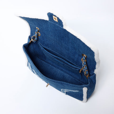 CHANEL 28th series denim mouton Egyptian line Shoulder Bag blue WS9714