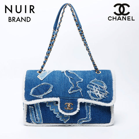 CHANEL 28th series denim mouton Egyptian line Shoulder Bag blue WS9714