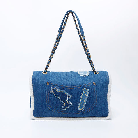 Chanel Chanel 28. Denim Mouton Egypt Line -Umhängetasche Blau WS9714