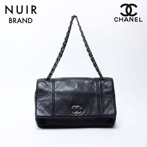 シャネル CHANEL 14番台 ラムスキン ダイヤステッチ シルバーステッチ ショルダーバッグ ブラック WS9720