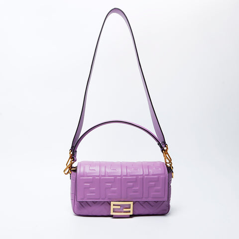 FENDI Zucca Mamma Bagget 2Way Leather Shoulder Bag Purple WS9756