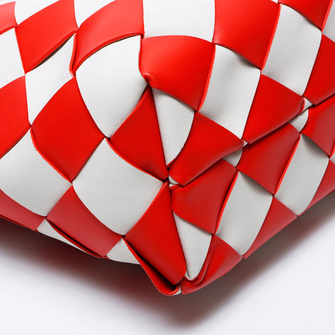 Bottegaveneta Caba Intrecciato with pouch Lambskin Fettuche Maxi Intre Tote Bag Red White WS9759