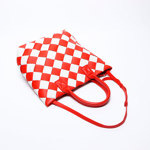 Bottegaveneta Caba Intrecciato with pouch Lambskin Fettuche Maxi Intre Tote Bag Red White WS9759