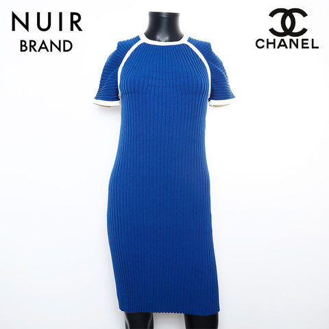 Chanel Size 34 Short Sleeve Dress Blue WS9775