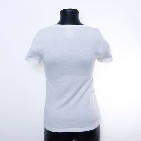 Chanel Size 34 06A Cashmere V-neck Short Sleeve Shirt Ivory WS9778