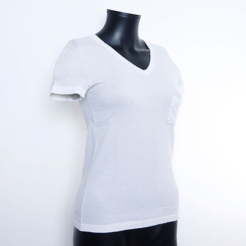 Chanel Size 34 06A Cashmere V-neck Short Sleeve Shirt Ivory WS9778