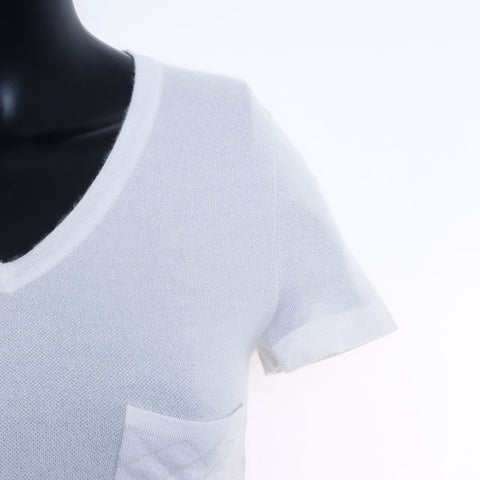 Chanel Size 34 06A Cashmere V-neck Short Sleeve Shirt Ivory WS9778