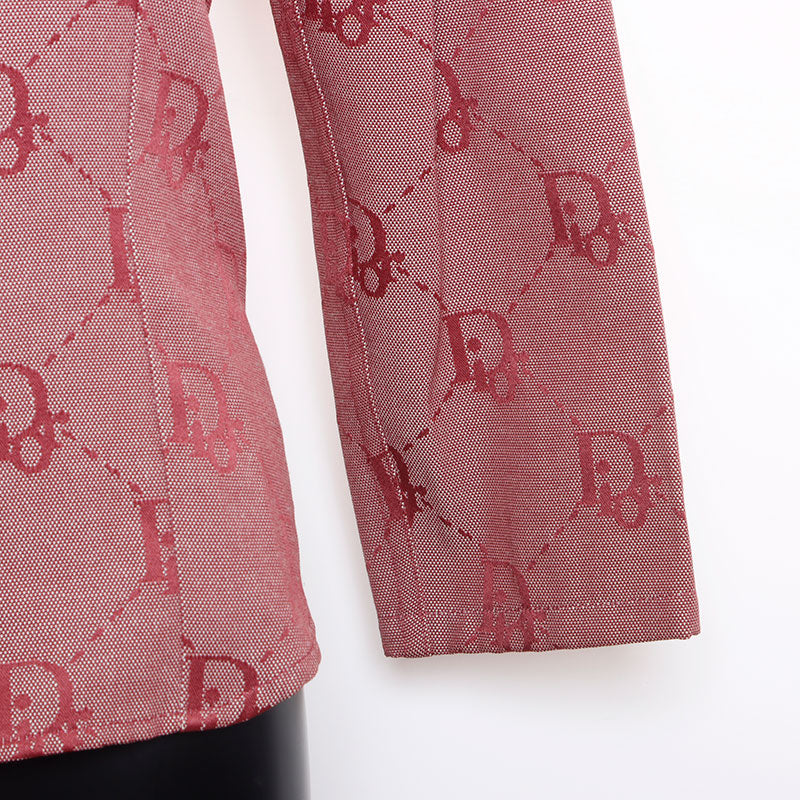 Christian Dior Size 38 Logo Long Sleeve Shirt Red WS9795