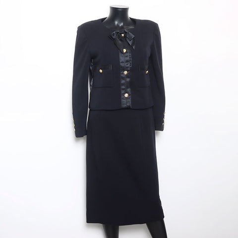 CHANEL Size36 Jacket Dress Suit Ribbon setup black WS9804