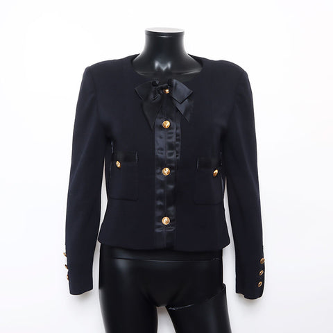 CHANEL Size36 Jacket Dress Suit Ribbon setup black WS9804