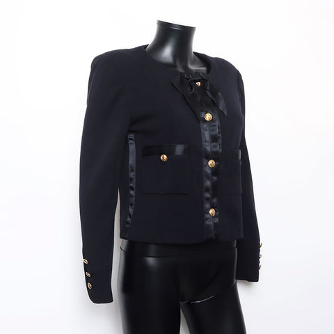 Chanel size36 veste robe costume ensemble ruban noir ws9804