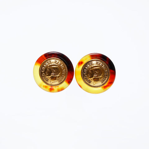 Chanel Chanel 97p Coin Round Boucles d'oreilles Gold WS9809