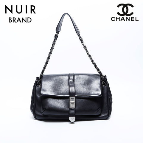 シャネル CHANEL 8番台 ソフトキャビアスキン チェーン 2.55 シルバー金具 ショルダーバッグ ブラック WS9815