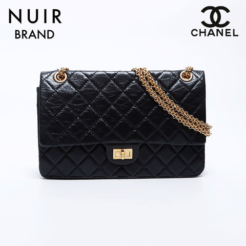 シャネル CHANEL 11番代 カーフスキン 2.55フラップ Wチェーン ショルダーバッグ ブラック WS9822