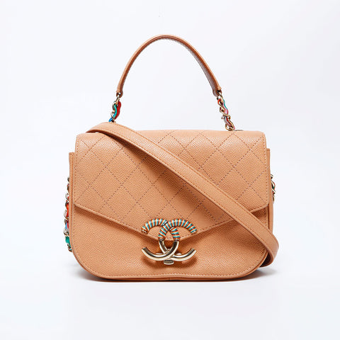 Chanel CHANEL No. 23 Caviar Skin 2way Chain Top Coco Handle Shoulder Bag Orange WS9830