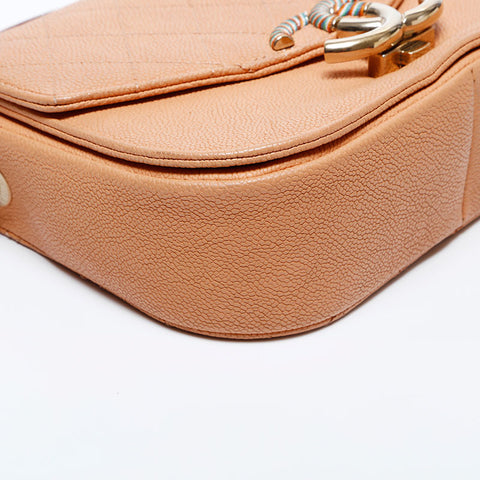 Chanel CHANEL No. 23 Caviar Skin 2way Chain Top Coco Handle Shoulder Bag Orange WS9830