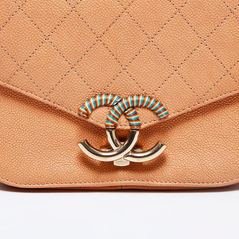 Chanel CHANEL No. 23 Caviar Skin 2way Chain Top Coco Handle Shoulder Bag Orange WS9830