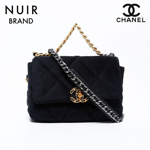 シャネル CHANEL 30番台 ベルベット Chanel19 ショルダーバッグ ブラック WS9832